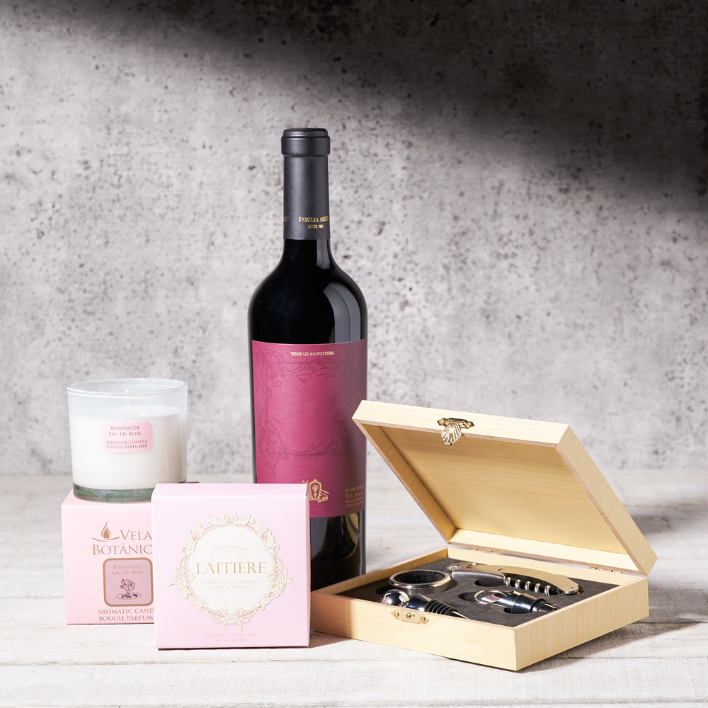 Wine Tools and Truffles Basket – how the gift is presented