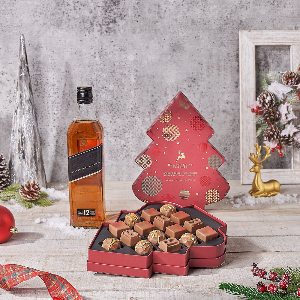 A Very Merry Chocolate Tree Liquor Gift, Christmas gift, Christmas, liquor gift, liquor, chocolate gift, chocolate,