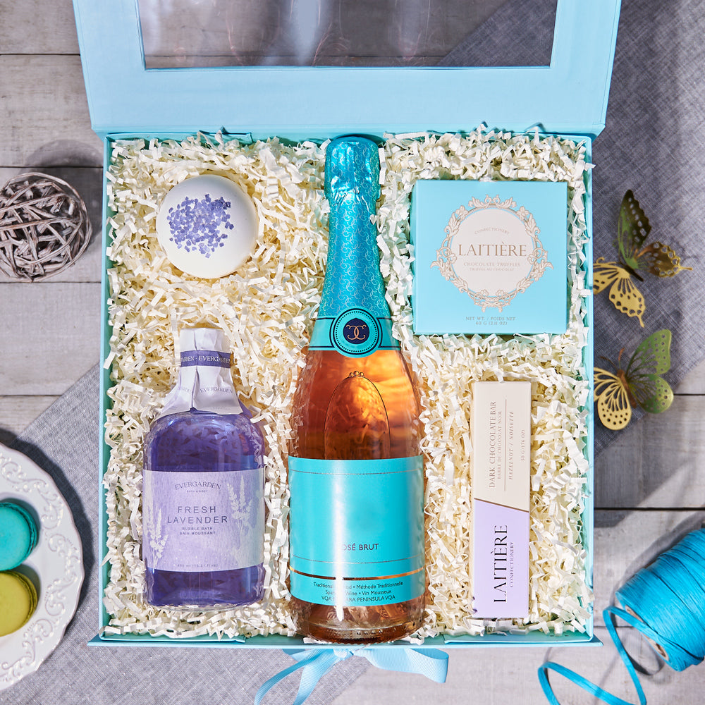 Mom's Sparkling Wine and Laitière Chocolate Truffles Celebration Gift – how the gift is presented