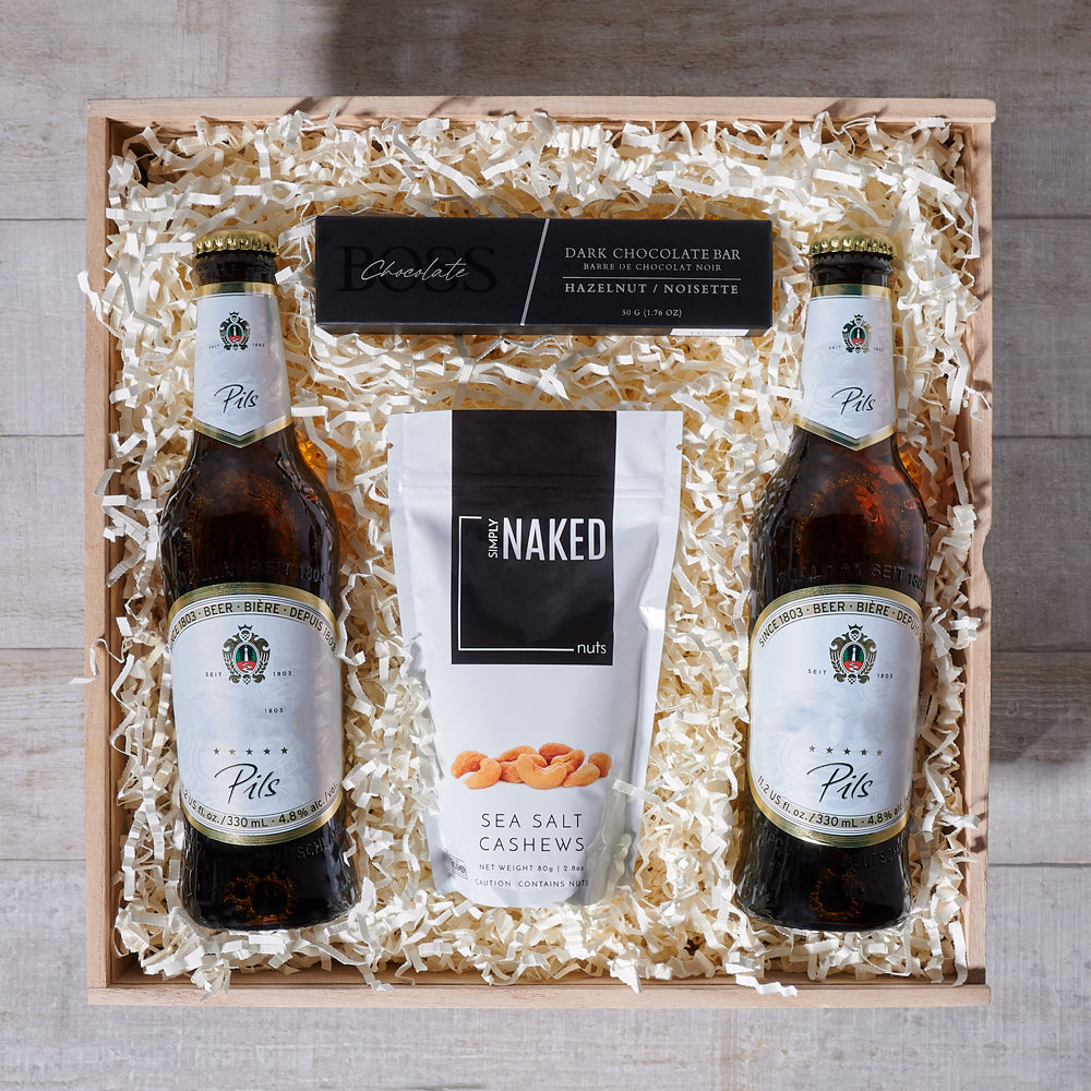 Weekend Wind Down Beer & Snack Gift Box, gourmet gift, gourmet, beer gift, beer, chocolate gift, chocolate