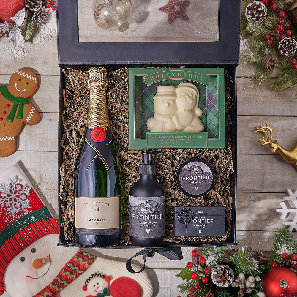 Bath & Bubbly Holiday Gift Box, champagne gift, champagne, sparkling wine gift, sparkling wine, chocolate gift, chocolate, spa gift, spa, bath gift, bath
