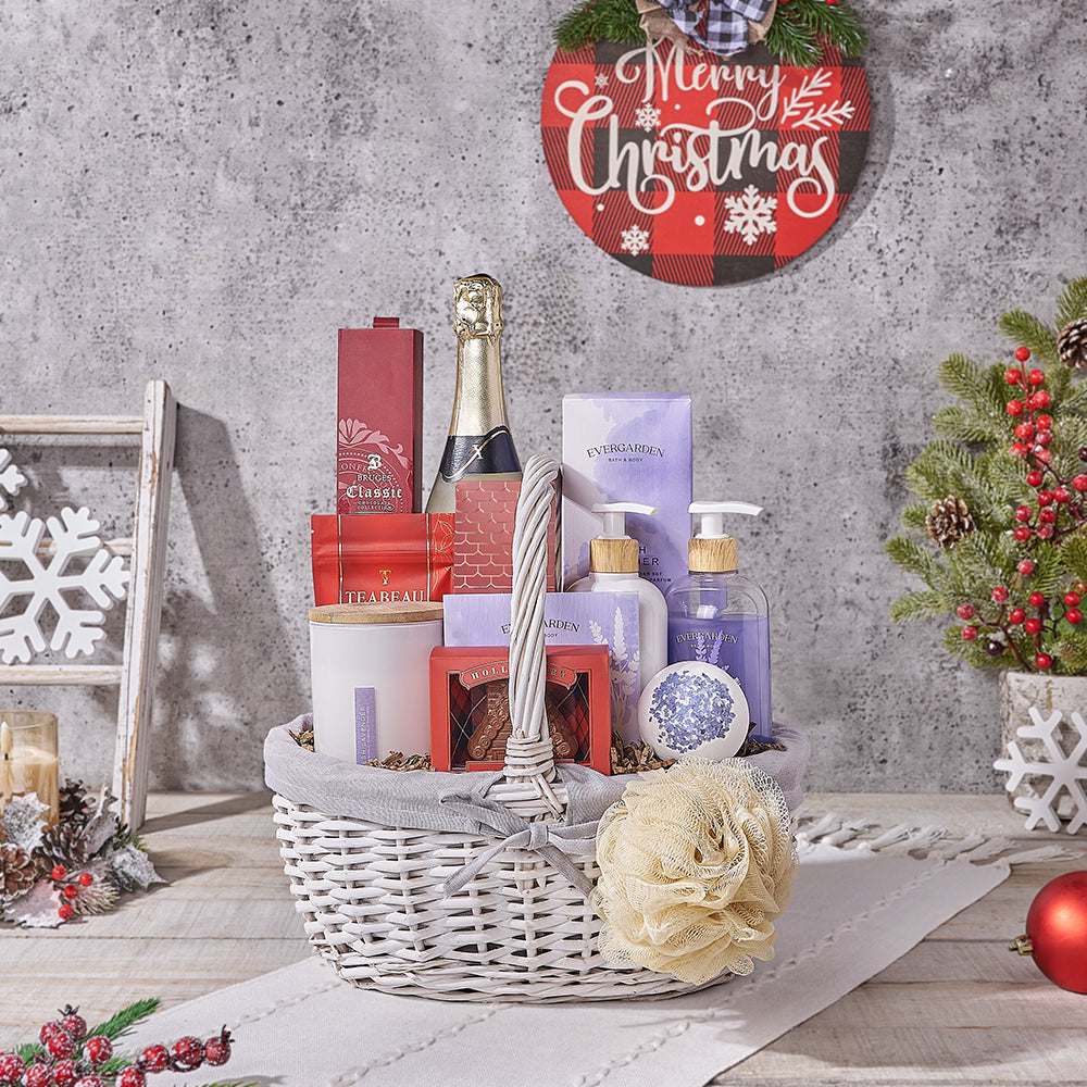 Bubbly Holiday Bath Gift, champagne gift, champagne, sparkling wine gift, sparkling wine, christmas gift, christmas, chocolate gift, chocolate, spa gift, spa