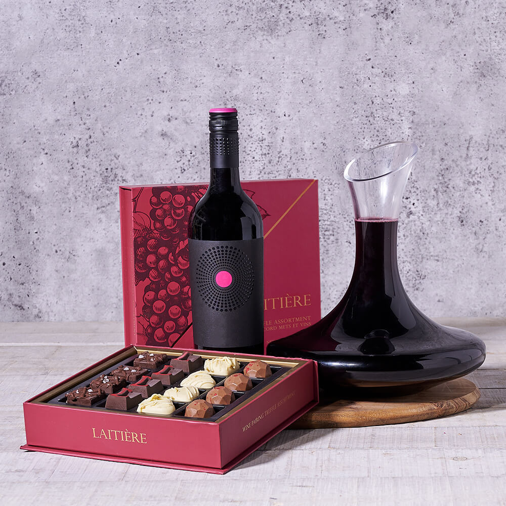 Chocolate & Decanter Wine Gift, wine gift, wine, gourmet gift, gourmet, chocolate gift, chocolate, decanter gift