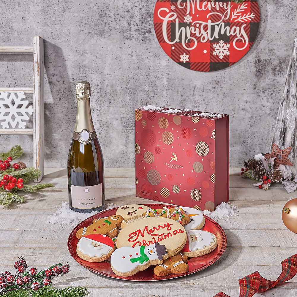 Christmas Cookies & Champagne Gift Basket, christmas gift, christmas, champagne gift, champagne, sparkling wine gift, sparkling wine, cookie gift, cookie