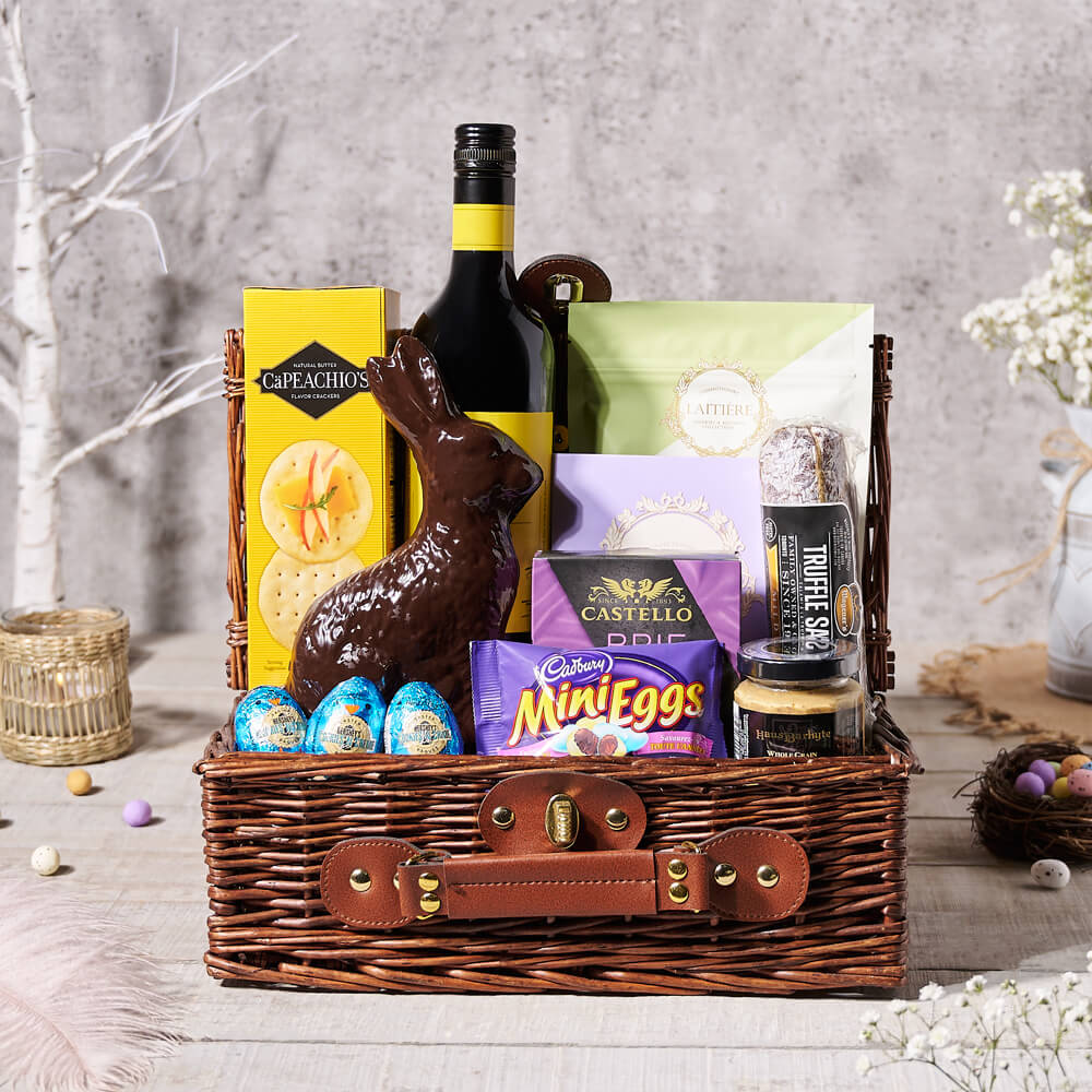 Easter Bunny Gourmet Gift Basket, wine gift, wine, chocolate gift, chocolate, gourmet gift, gourmet, easter gift, easter