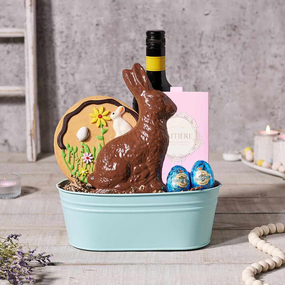 Easter Wine Chocolate Basket – how the gift is presented