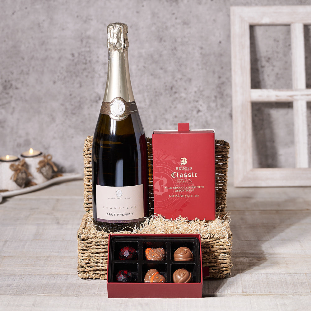 Bruges Truffles with Sparkling Wine – how the gift is presented