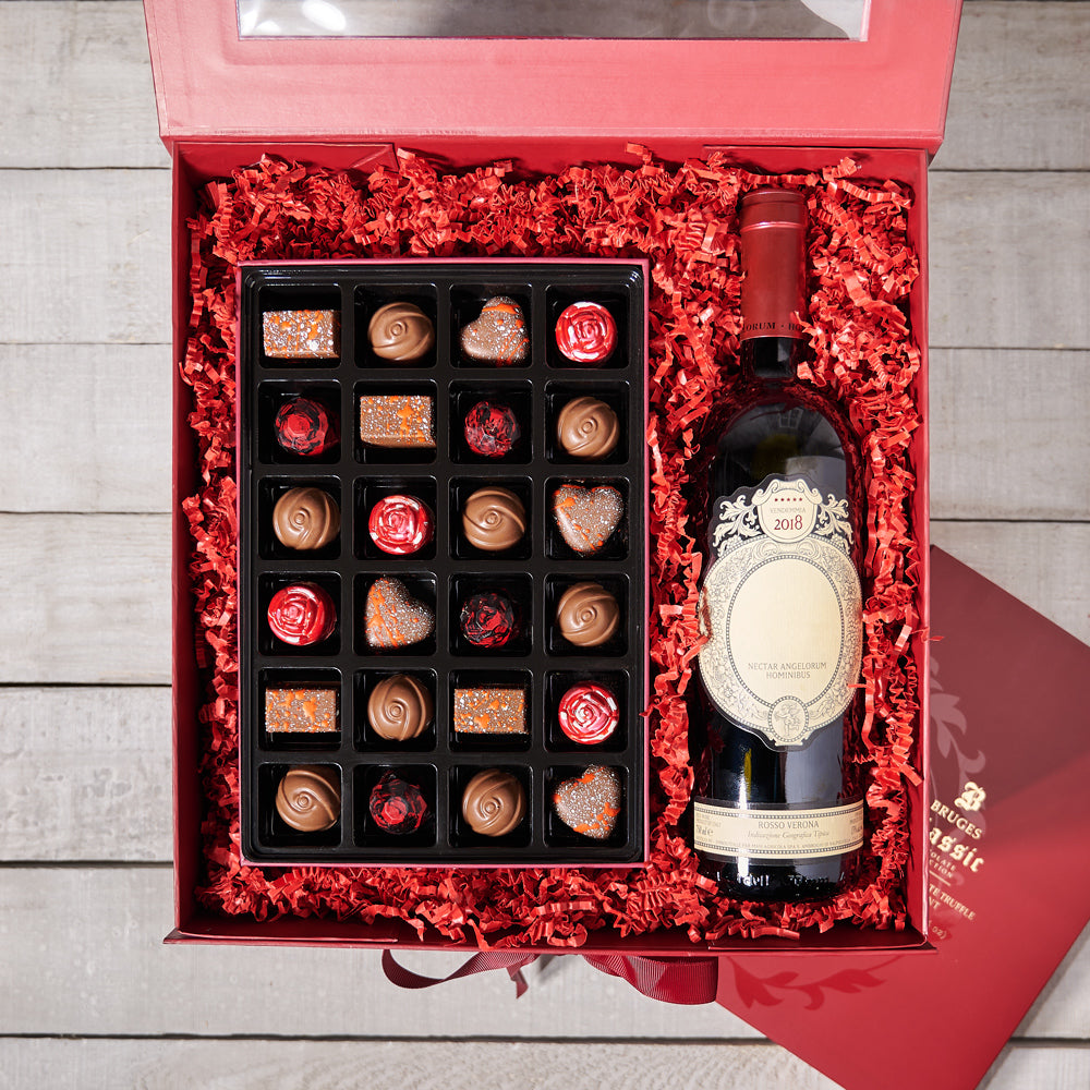 Wine and Assorted Truffles Box – how the gift is presented