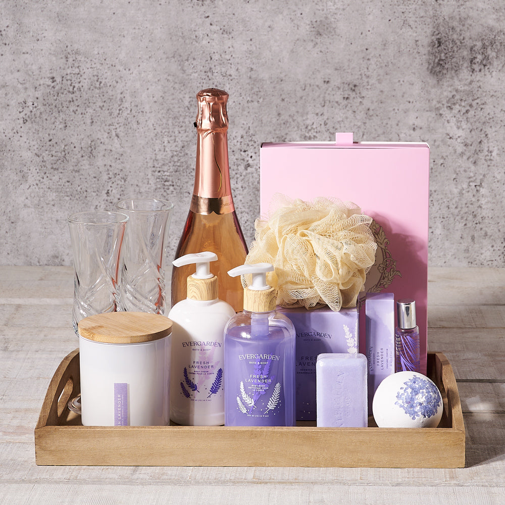 Lavender Sparkling Wine Gift Tray – how the gift is presented