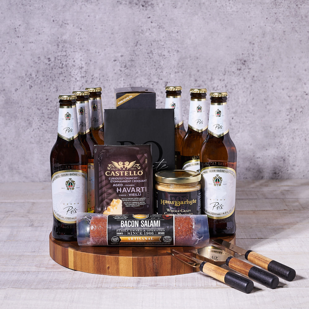 Charcuterie and Beer Basket – how the gift is presented