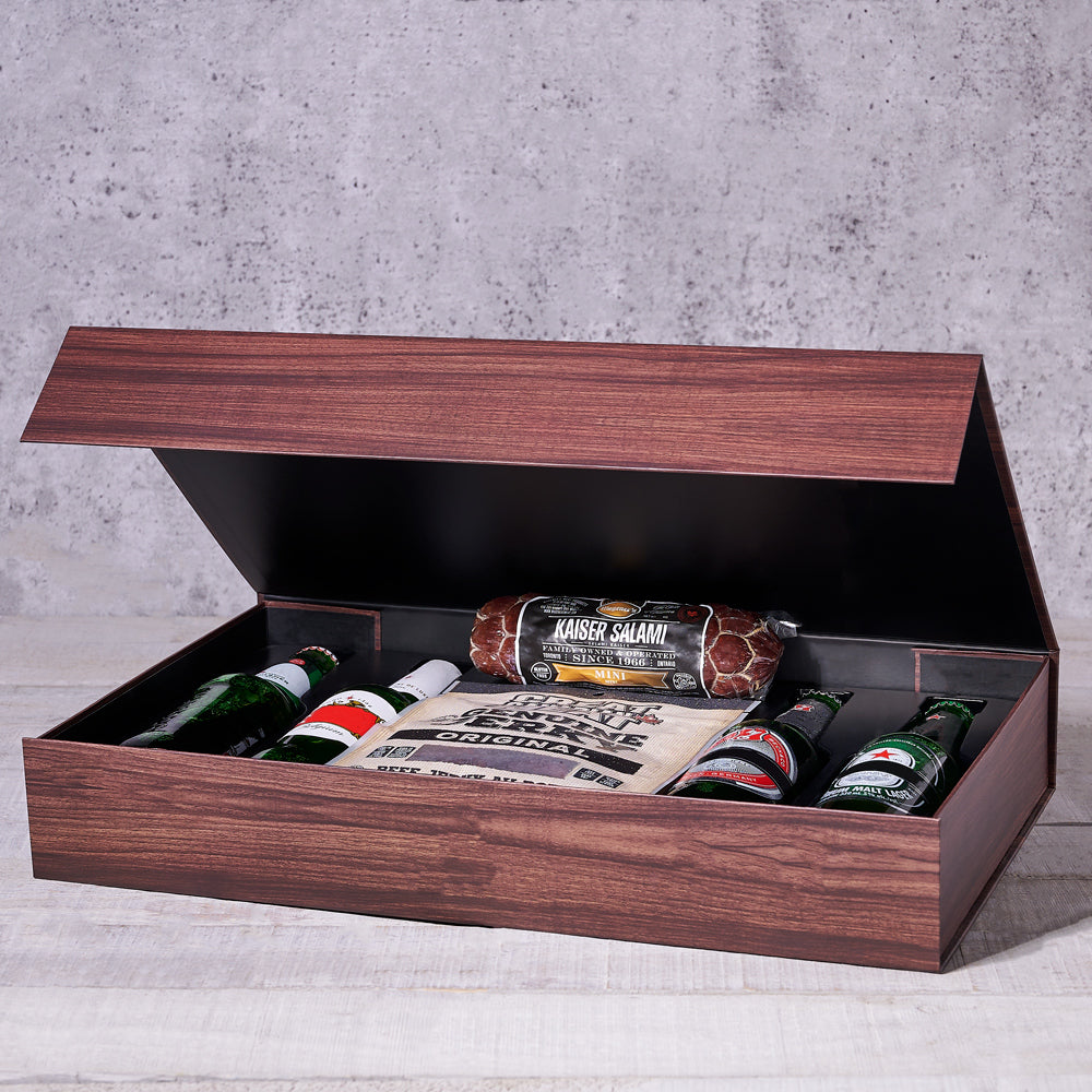 Cold Ones & Meaty Feast Gift Box, beer gifts, beef jerky, gourmet snacks, salami