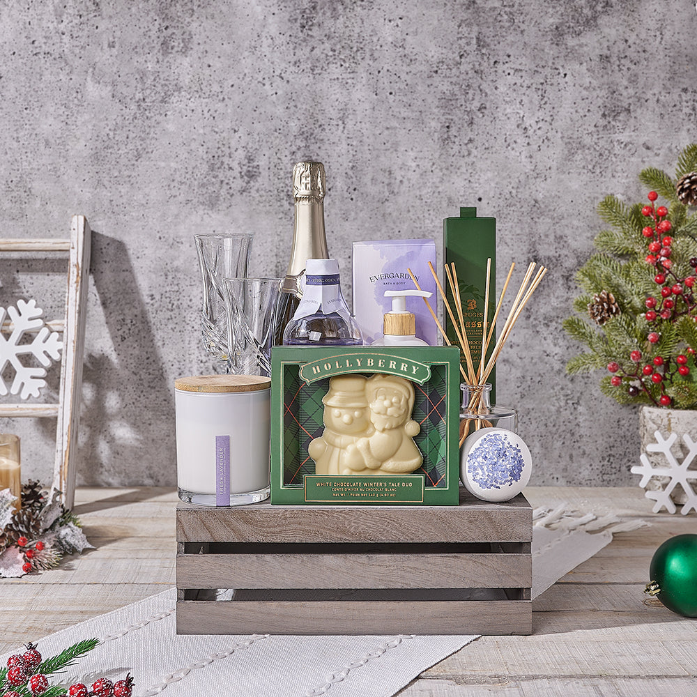 Festive Champagne & Spa Gift, champagne gift, champagne, sparkling wine gift, sparkling wine, spa gift, spa, chocolate gift, chocolate