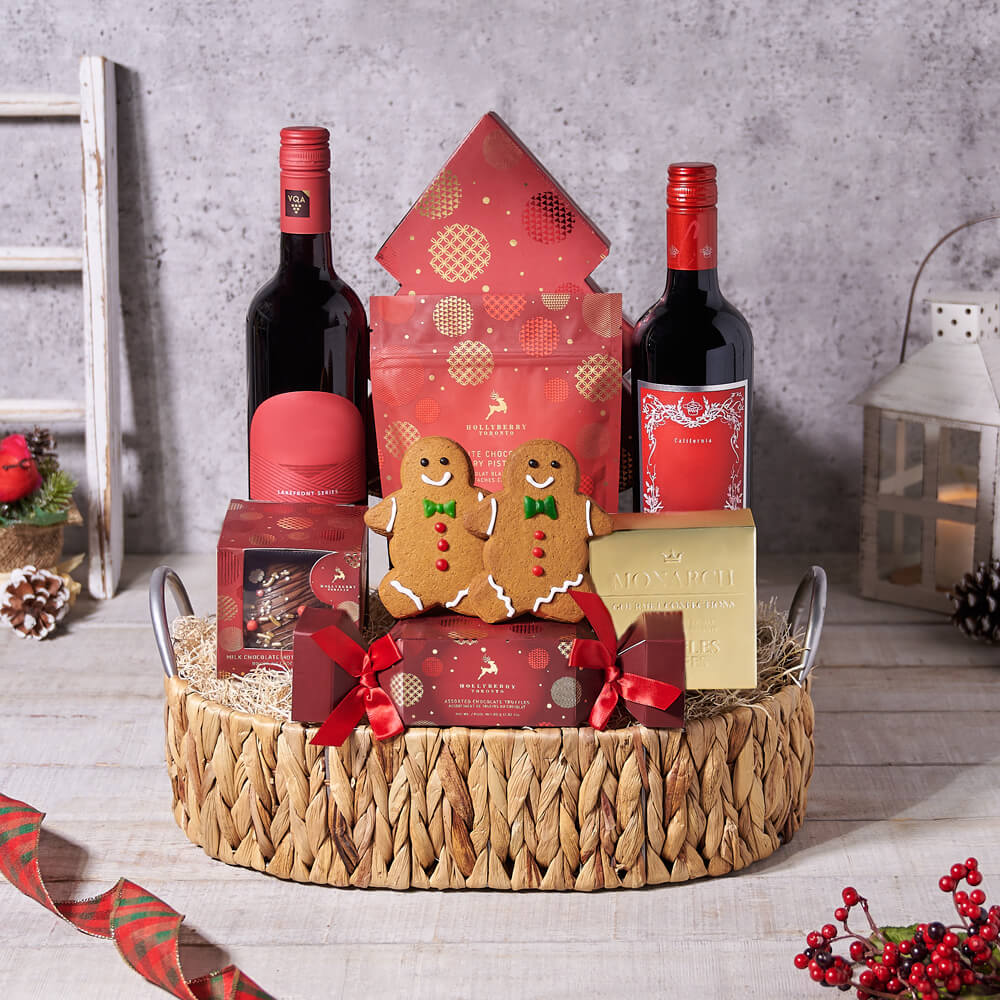 Christmas Wine and Bark Basket – how the gift is presented