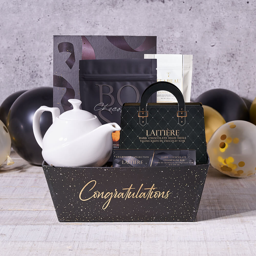 Graduation Celebration Gift Set with Ceramic Tea Pot – how the gift is presented