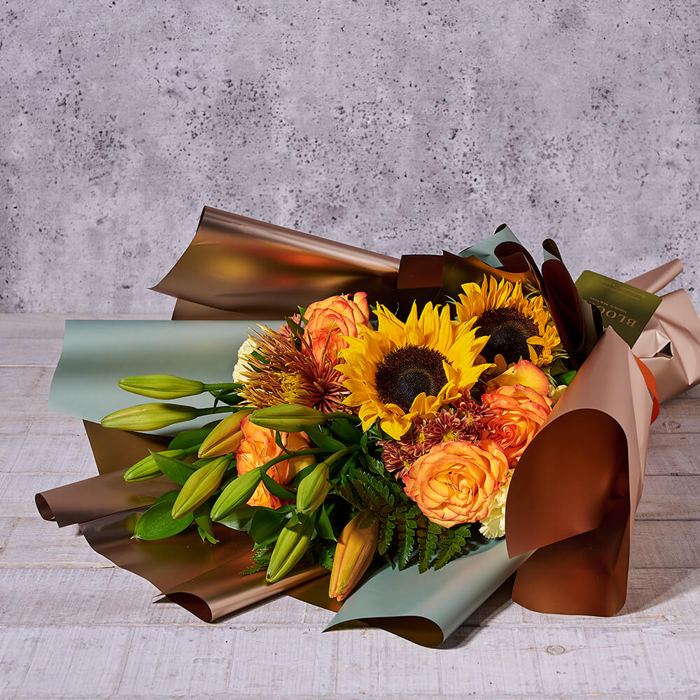 Sunflowers and Lilies Floral Wrap – how the gift is presented