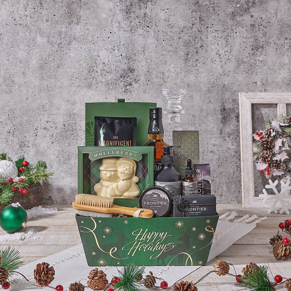 Holiday Spirits & Spa Gift, liquor gift, liquor, spa gift, spa, decanter gift, decanter, chocolate gift, chocolate, christmas gift, christmas, bath gift