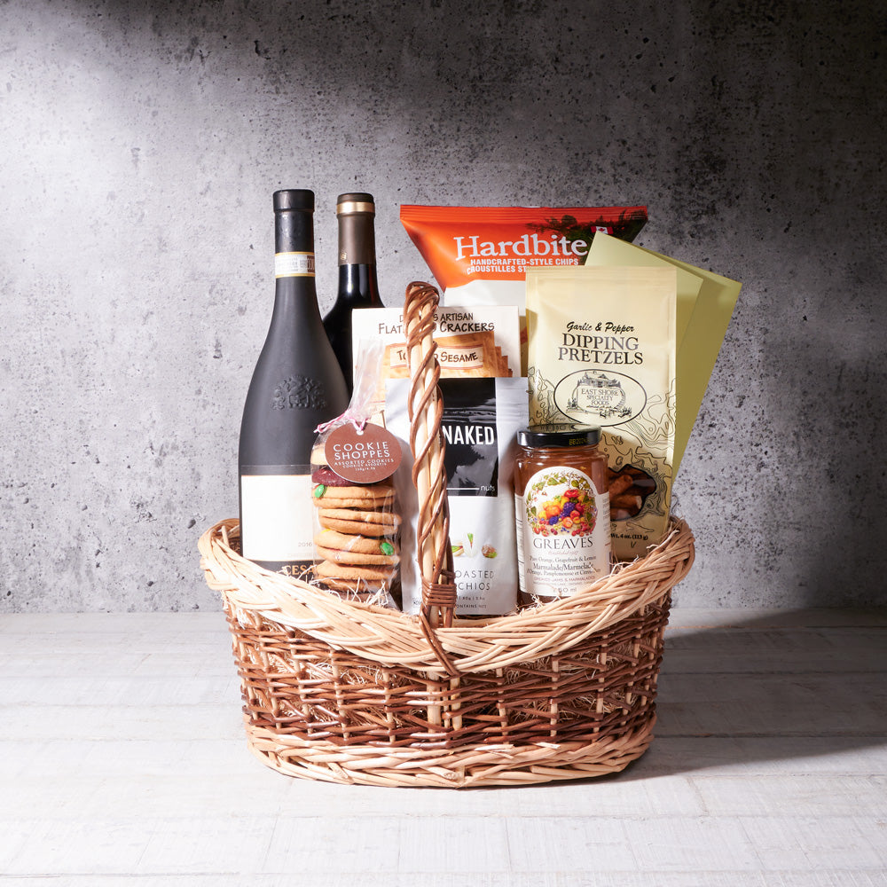Simple Delights Gift Basket, Wine Gift Baskets, two Wines, Gourmet Gift Baskets