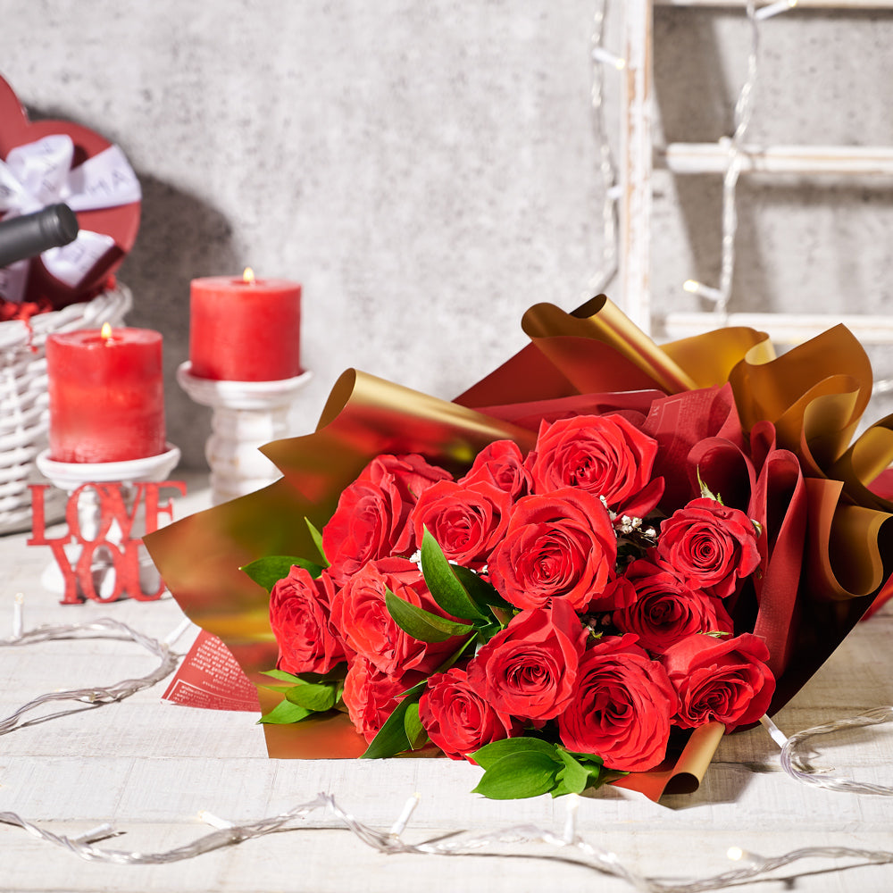 Elegant Dozen Red Roses Wrapped Bouquet – how the gift is presented