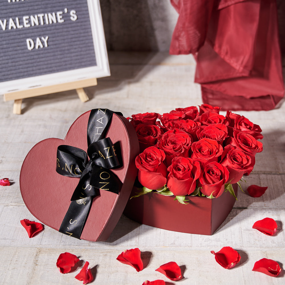 Valentine’s Day Heart Shaped Hat Box of Roses, Same Day Flower Delivery, roses, Valentine's Day gifts Hazelton's
