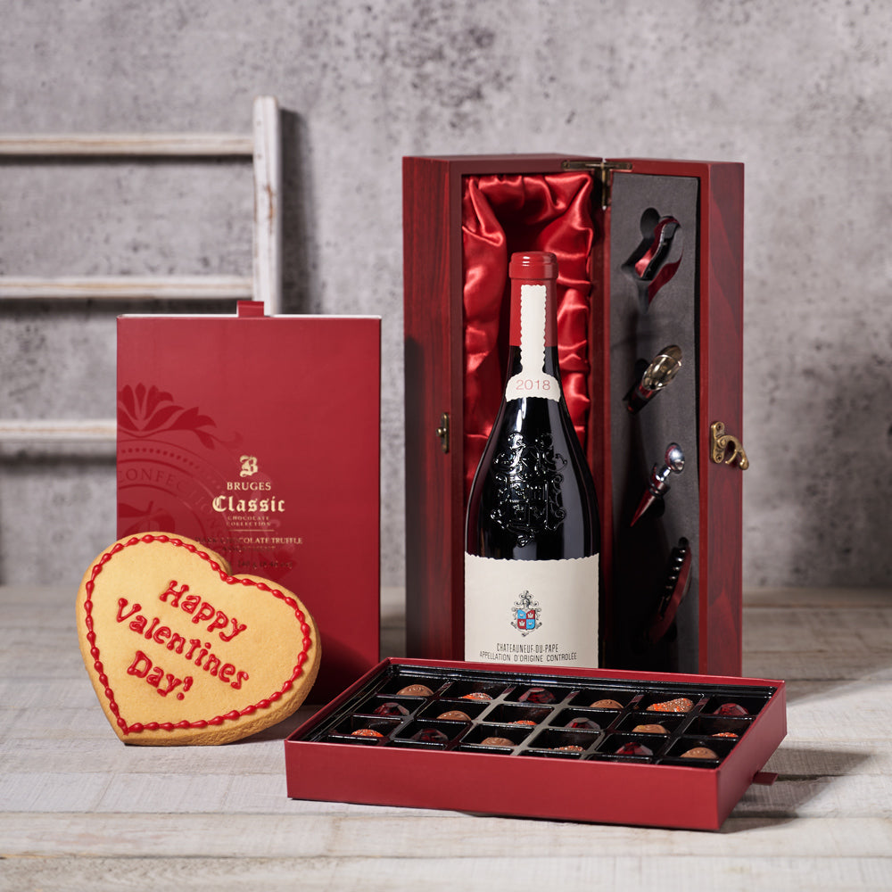 Wine and Valentine's Day Chocolate Basket – how the gift is presented