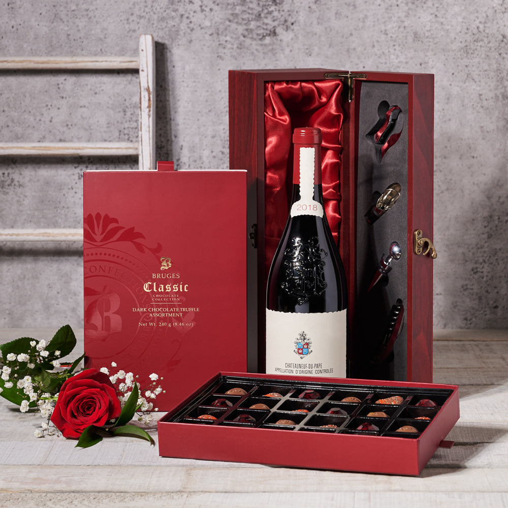 Valentine's Day Wine and Truffles Basket, USA – how the gift is presented