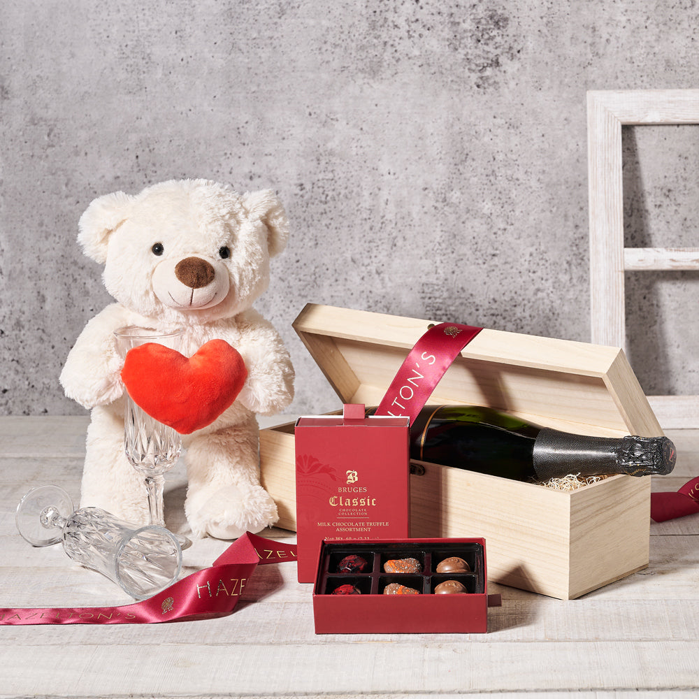 Sparkling Wine Gift with Heart Plush – how the gift is presented