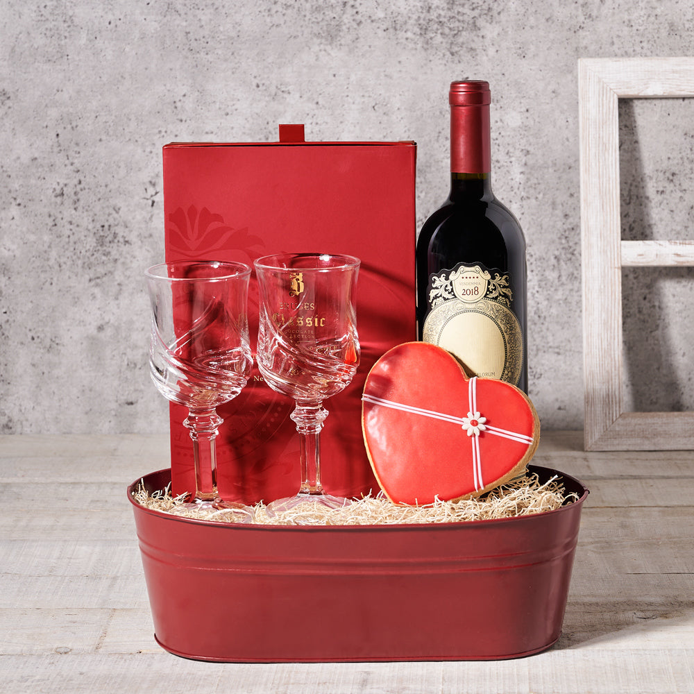 Wine & Chocolate Valentine’s Day Gift Basket, Valentine's Day gifts, wine gifts, cookie gifts Hazelton's