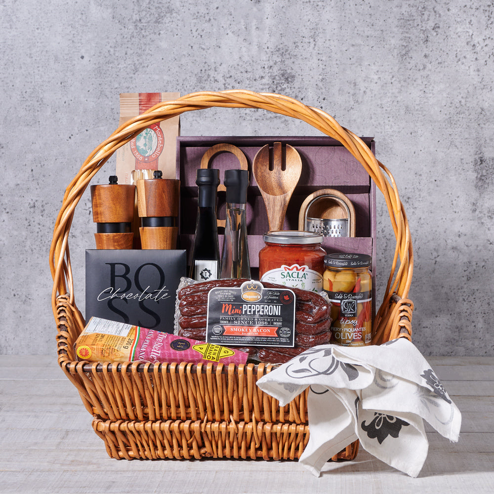 Pasta and Olive Oil Gift Basket – how the gift is presented