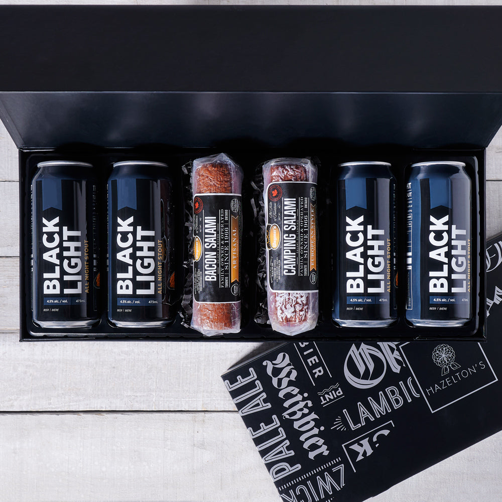 Craft Beer and Camping Salami Basket – how the gift is presented