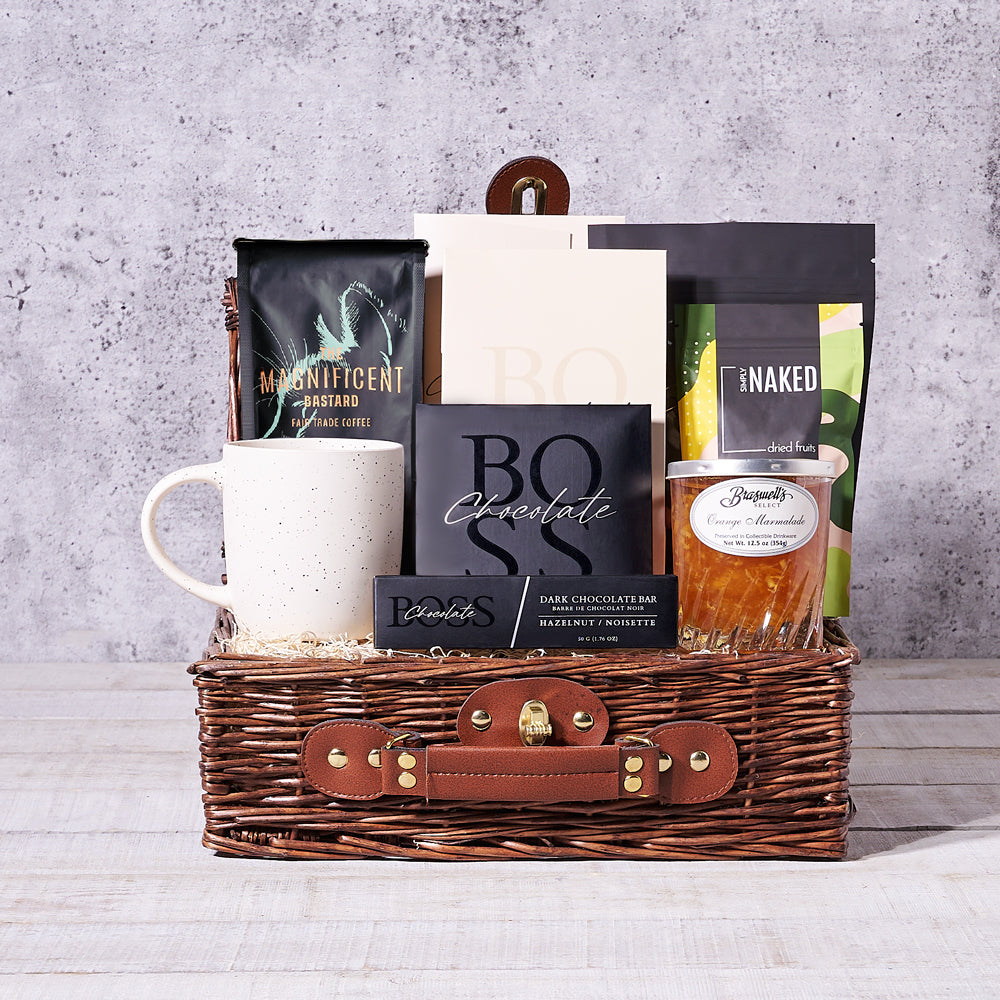 Festive Snack & Coffee Gift Basket – how the gift is presented