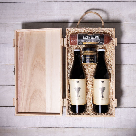 Dad's Beer and Delicatessen Delight, beer gift baskets, gourmet gifts, beer, bacon salami, whole grain garlic mustard