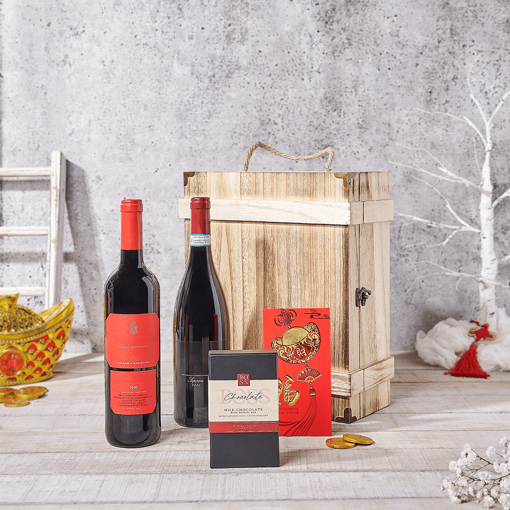 Lucky Wine Duo Gift Box, wine gift, wine, chinese new year gift, chinese new year, lunar new year gift, lunar new year