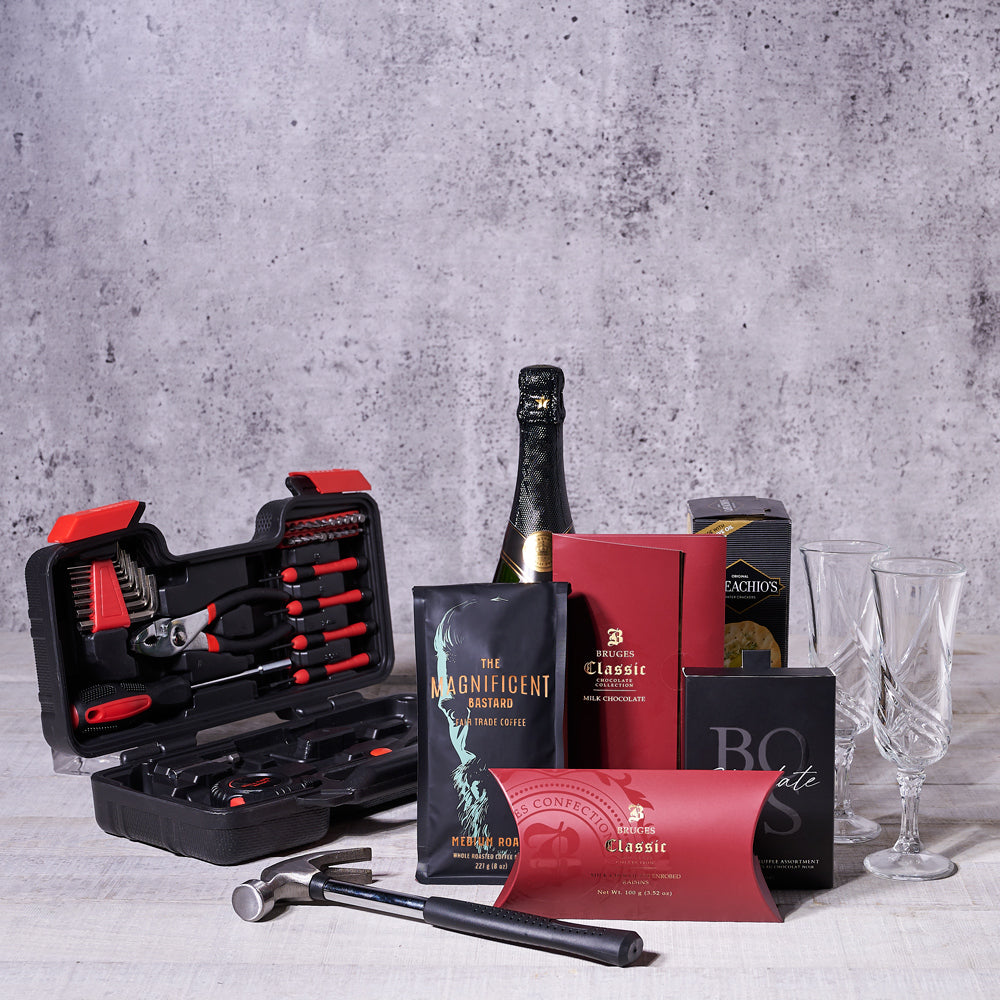Housewarming Sparkling Wine and Treats – how the gift is presented