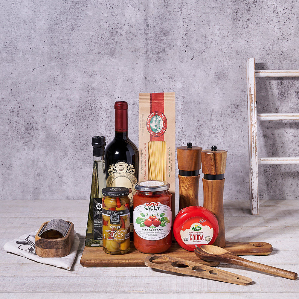 Red Wine and Italian Food Basket – how the gift is presented