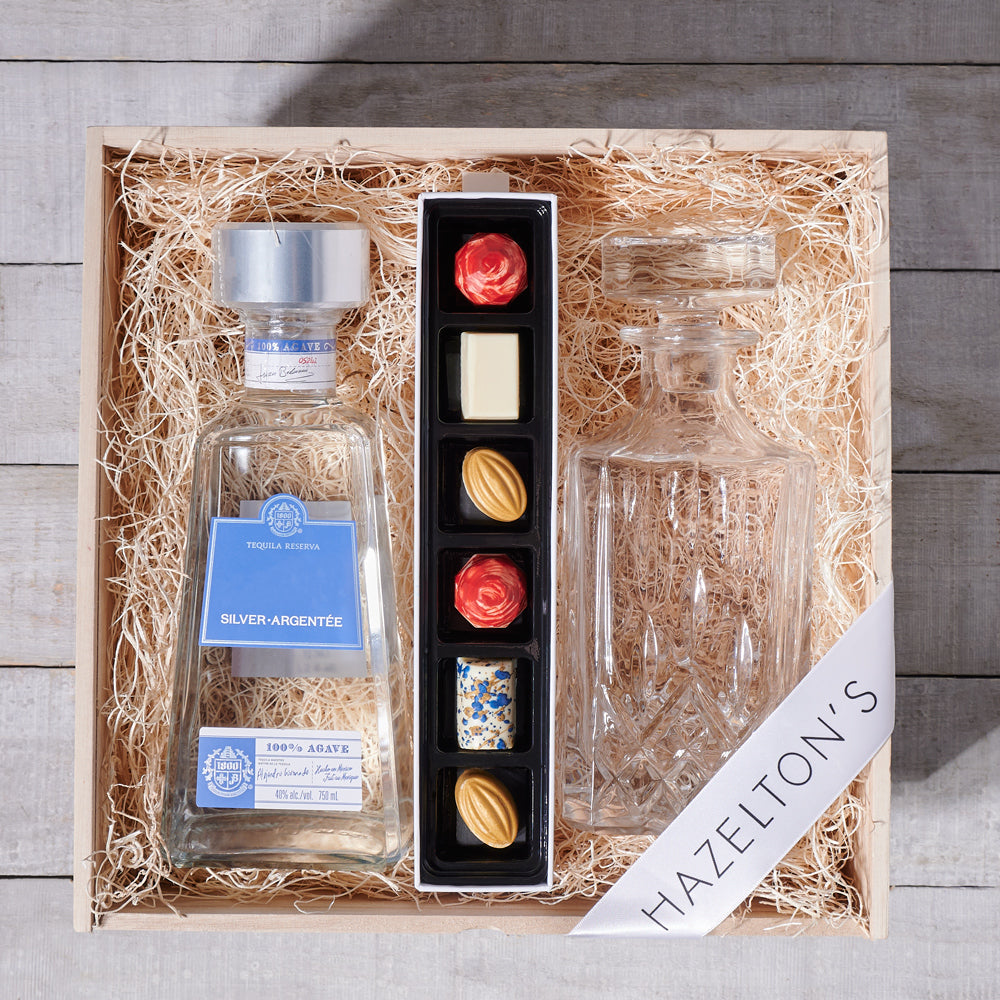 Artful Decanter Gift Box, liquor gift, liquor, chocolate gift, chocolate, decanter gift, decanter