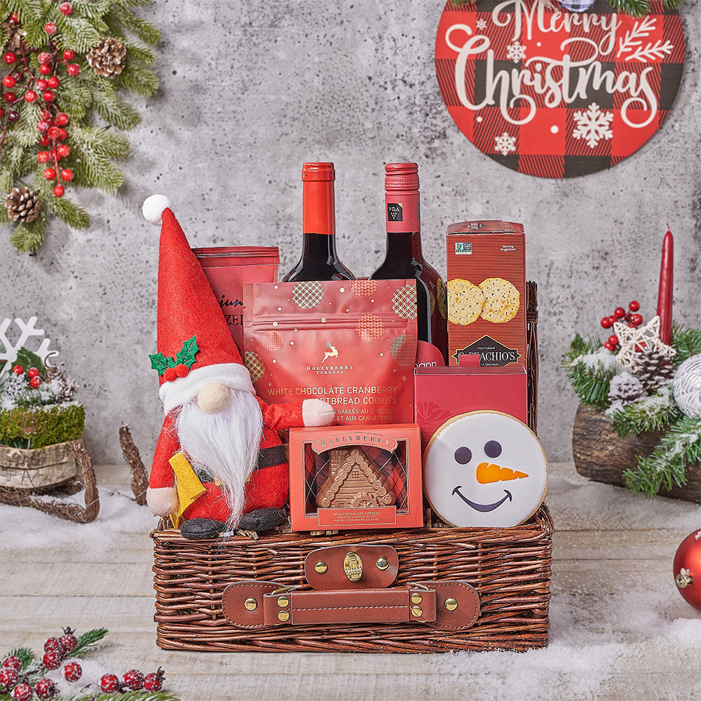 Mini Ample Christmas Wine Gift Basket, christmas gift, christmas, cookie gift, cookie, wine gift, wine