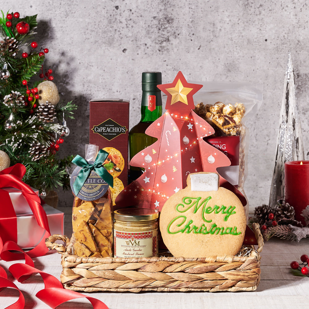 Popcorn, gourmet gift tray, gourmet, mustard, cookies, chocolate, Liquor Gift Basket, Liquor, gourmet gift tray delivery, delivery gourmet gift tray, christmas tray