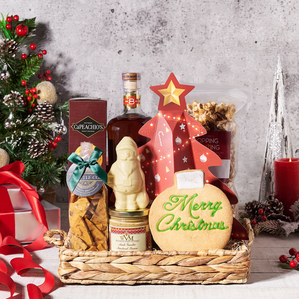 gourmet gift tray, gourmet, Popcorn, cookies, christmas tray, christmas, Christmas Cookie, Liquor, chocolate, candy, liquor gift tray delivery, delivery liquor gift tray