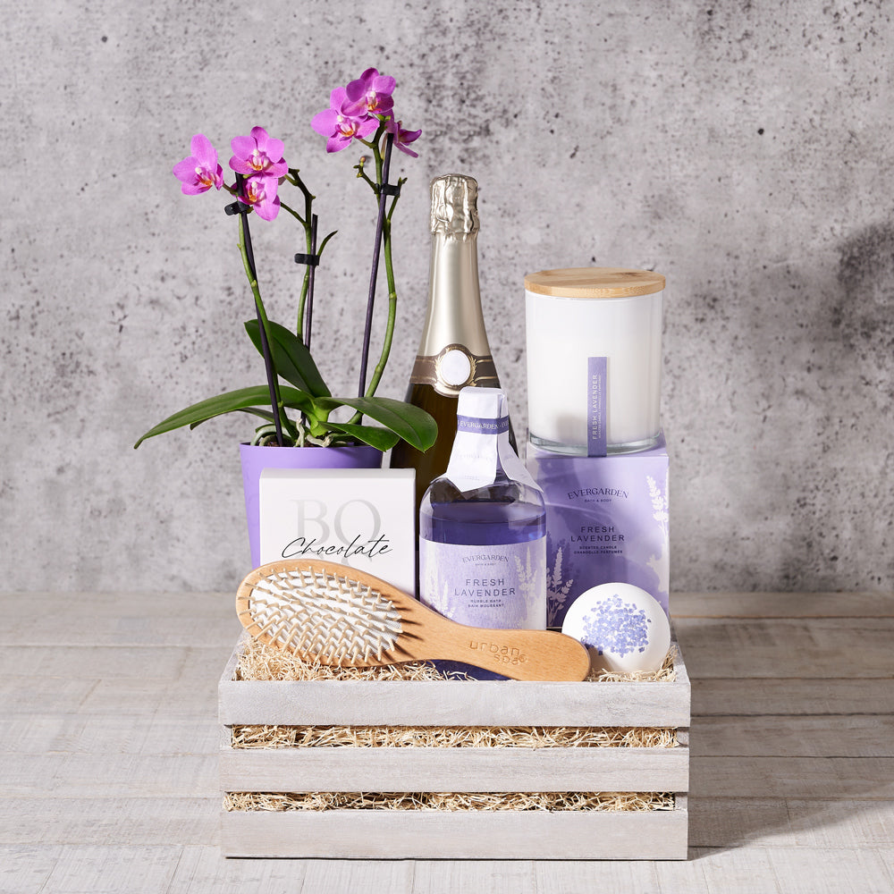 Spa Gift, Champagne Gift Basket, Champagne, Sparkling Wine, Bath, Bath & Body, Spa, Lavender, Champagne Spa Basket Delivery, Delivery Champagne Spa Basket, Sparkling Wine