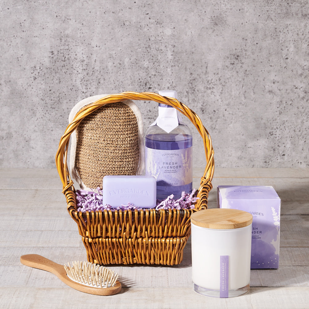 Lavender and Candle Spa Basket – how the gift is presented
