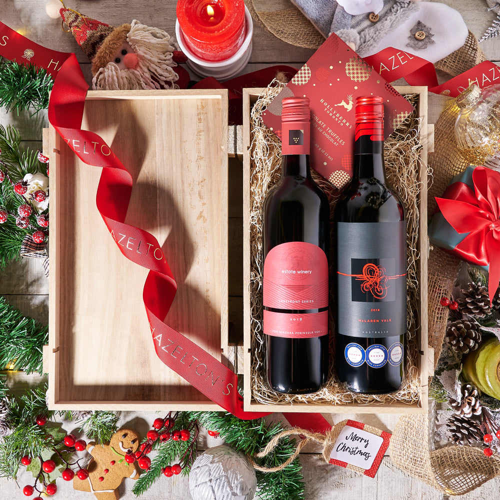 Christmas Wine Duo, Wine Gift Baskets, Christmas Wine Gift Baskets, Wine Gift Crate, Duo Wine Gift Crate, Xmas Wine Gift