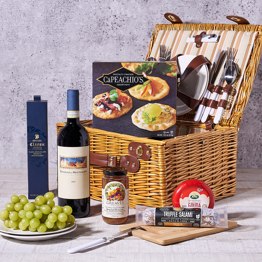 Picnic Time Gift Basket, wine gift, wine, gourmet gift, gourmet, chocolate gift, chocolate, picnic gift