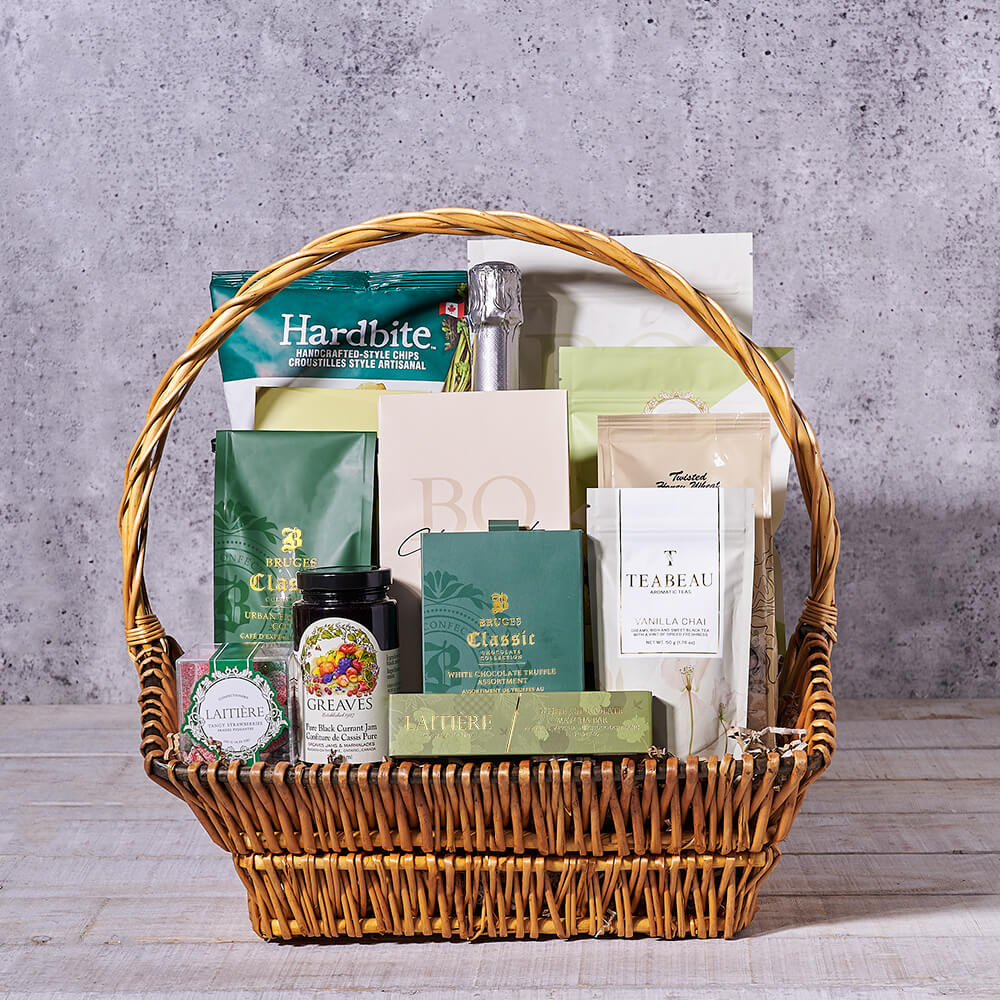 Sparkling Wine and Sweet Savory Basket – how the gift is presented