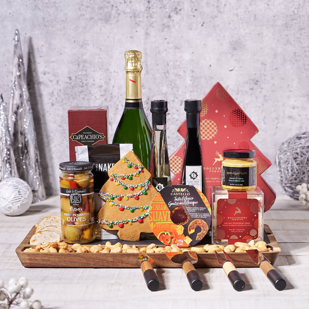 Santa’s Champagne Celebration Basket, christmas gift, christmas, holiday gift, holiday, champagne gift, champagne, sparkling wine gift, sparkling wine, gourmet gift, gourmet, cheeseboard gift