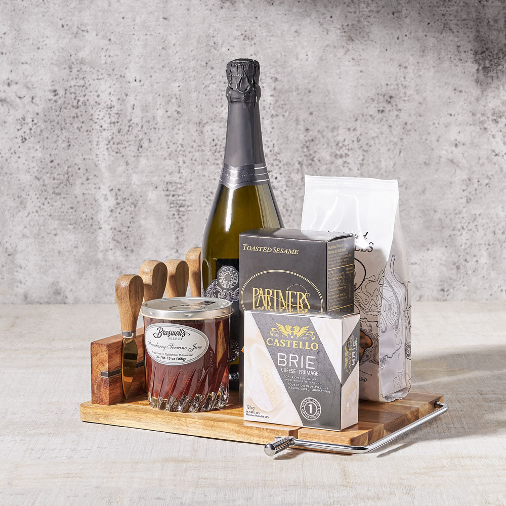 Lake Joseph Champagne and Cheese Board, Gourmet Gift Baskets, Champagne Gift Baskets,