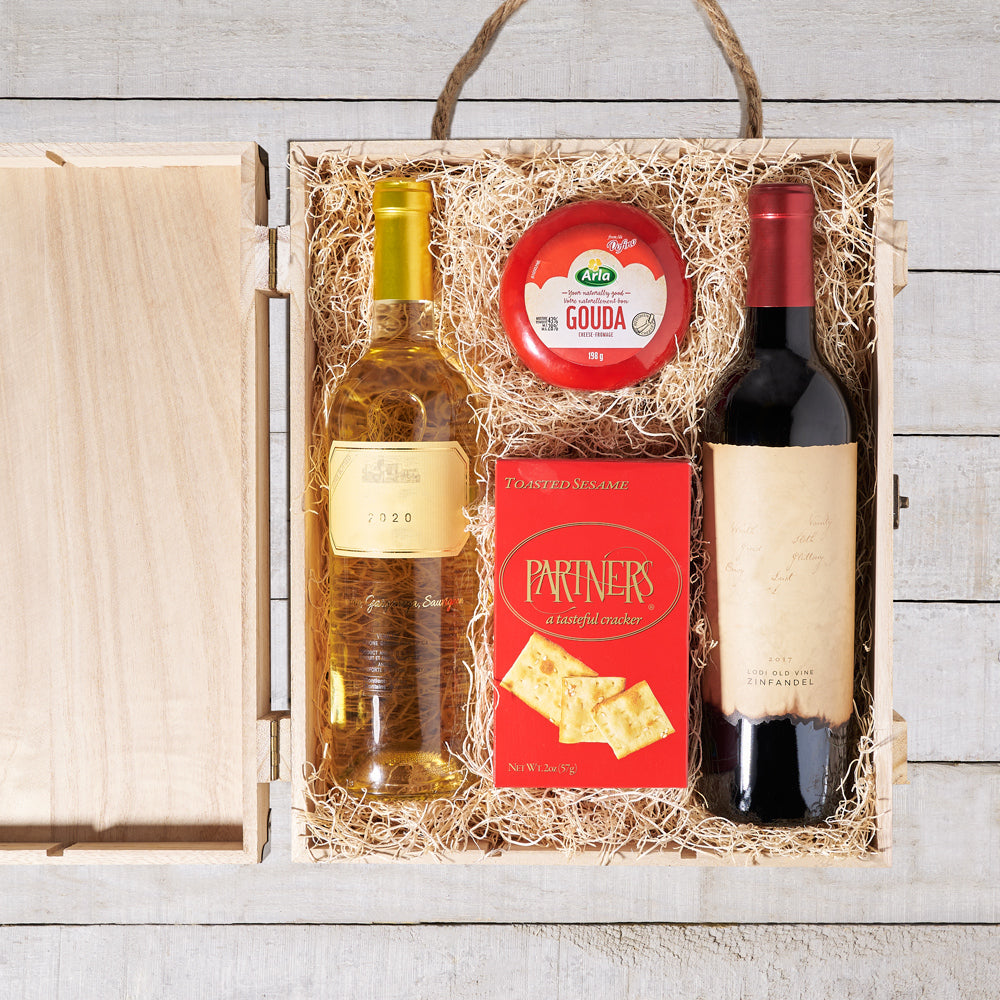 Fresh Cheese & Wine Duo Box, Wine Gift Baskets, Gourmet Gift Baskets
