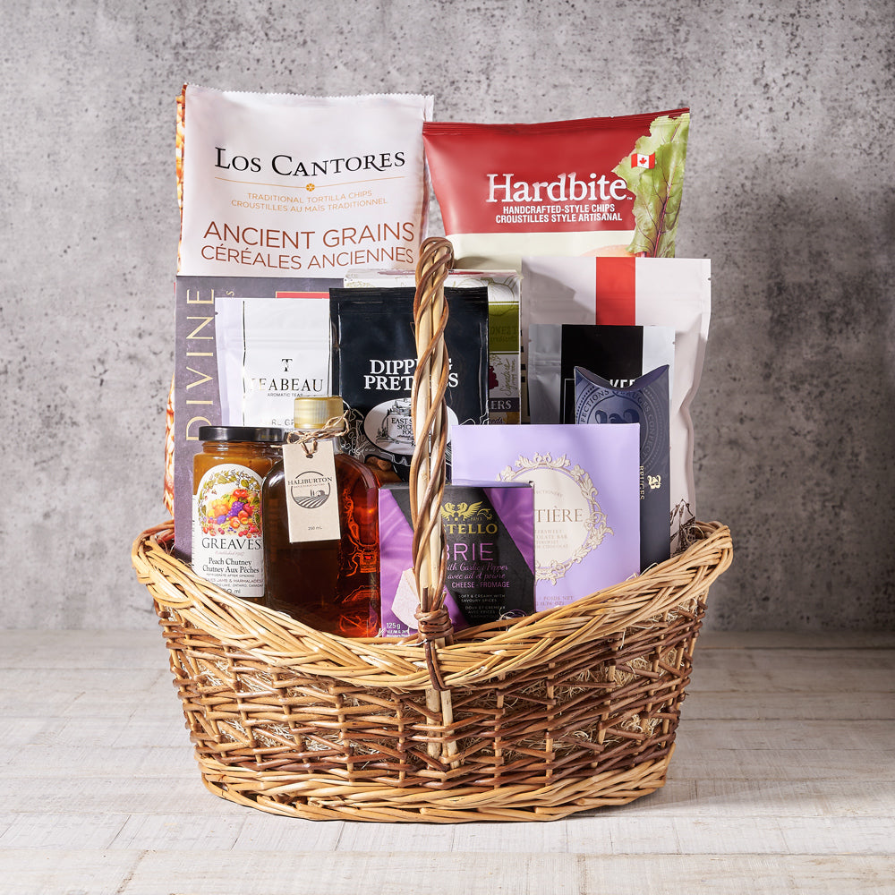 Cheese and Sweet Treats Basket – how the gift is presented