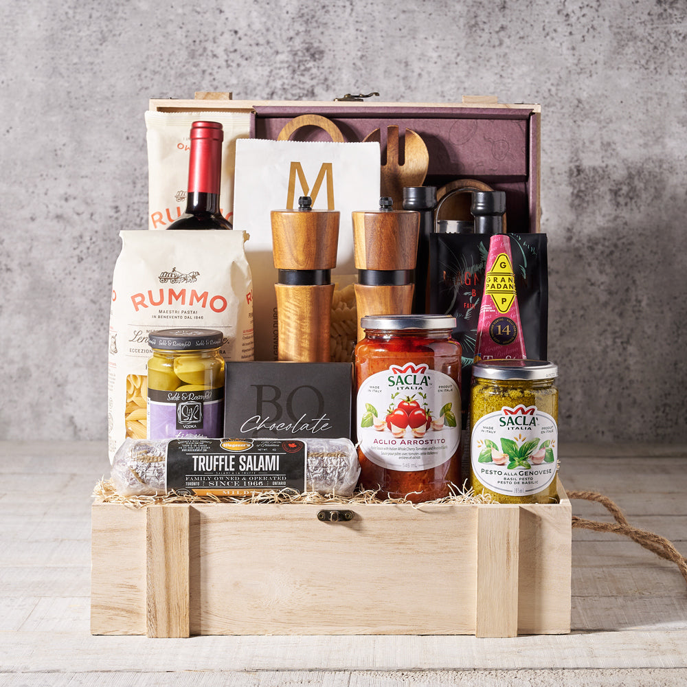 Italian Pasta and Wine Gift Box – how the gift is presented