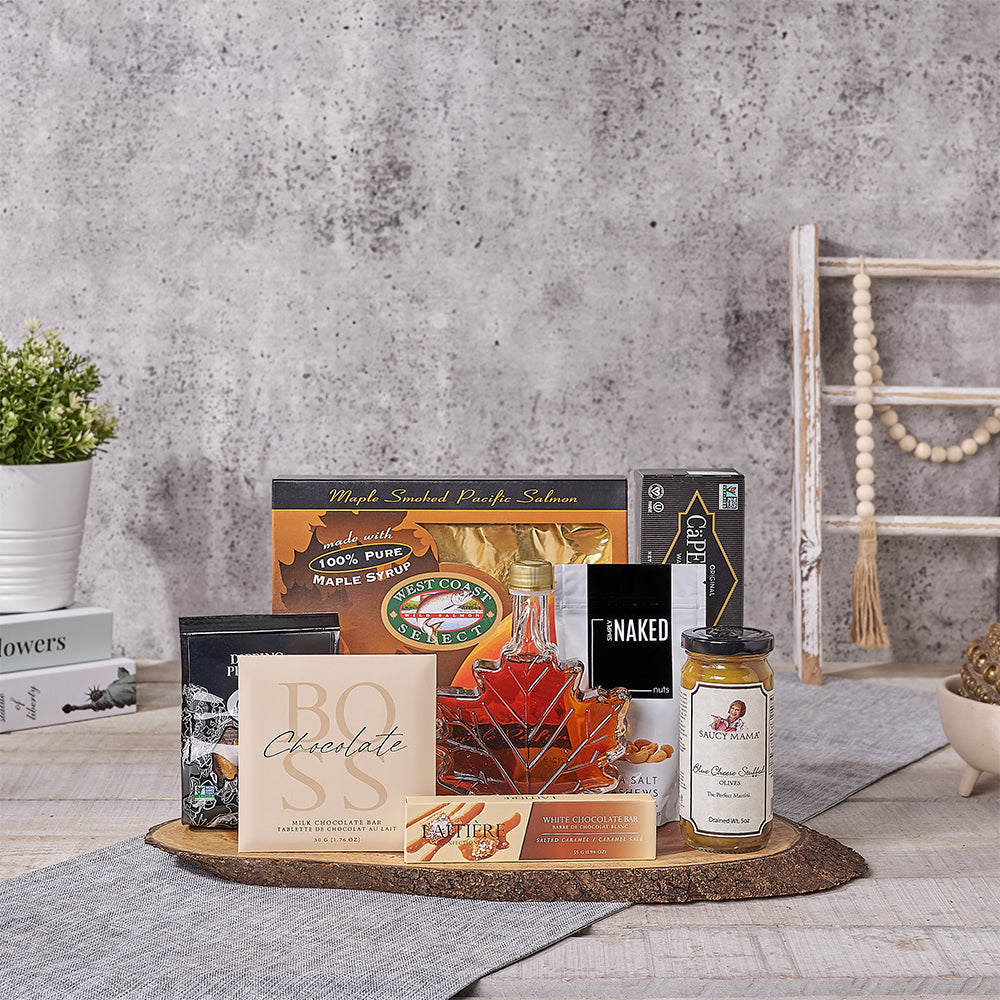 Maple Smoked Salmon Snack Board – how the gift is presented