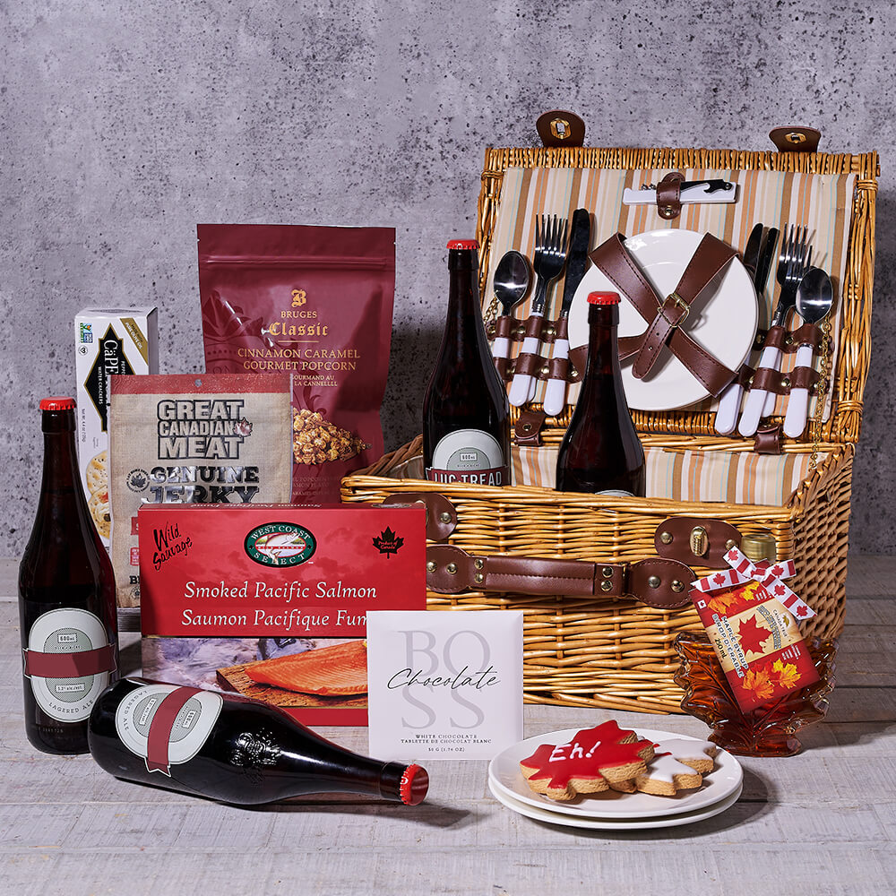 Taste Canada Picnic Basket, canada day gift, canada day, gourmet gift, gourmet, beer gift, beer